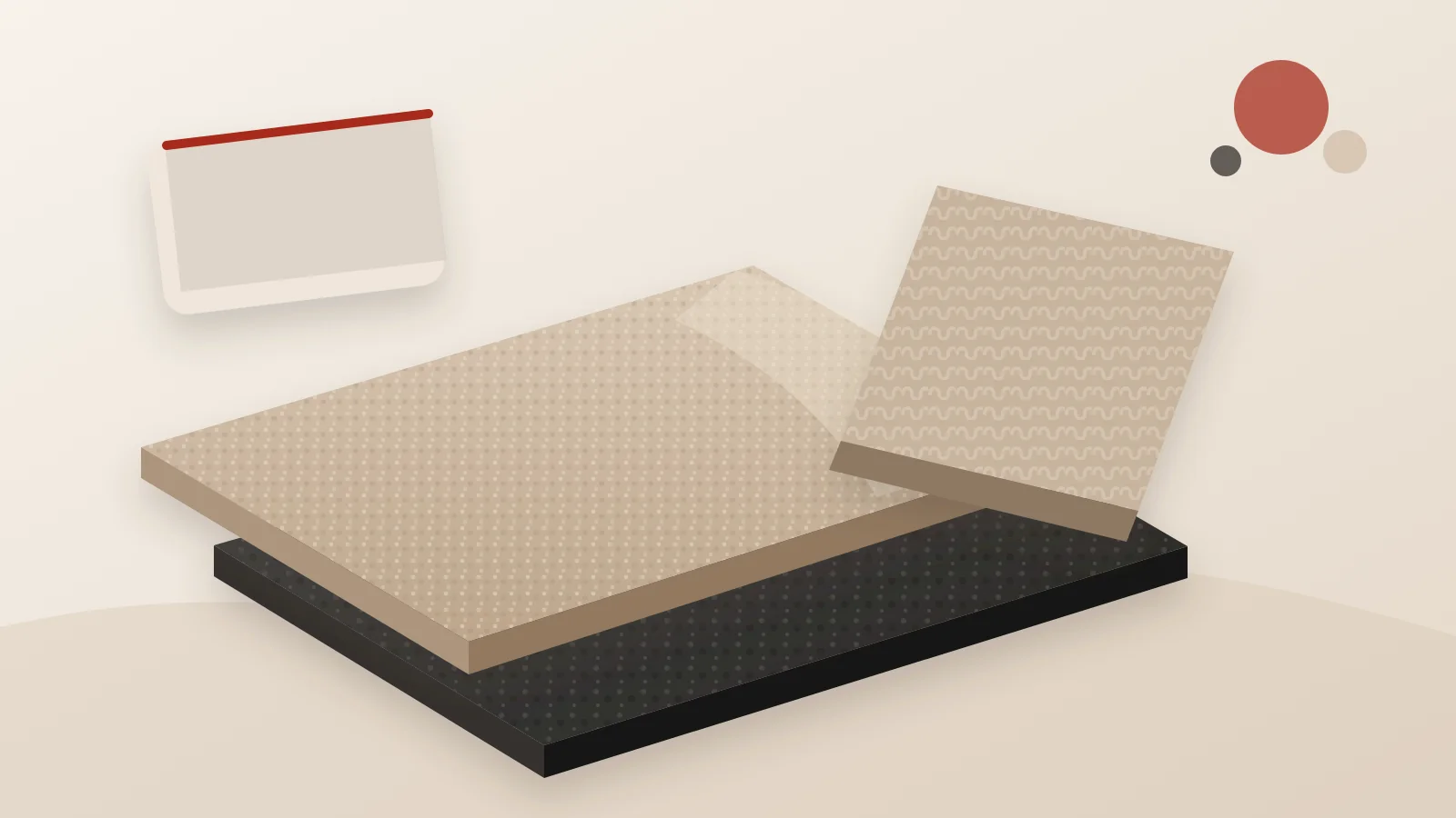Illustration of carpet and underpad samples arranged for comparison